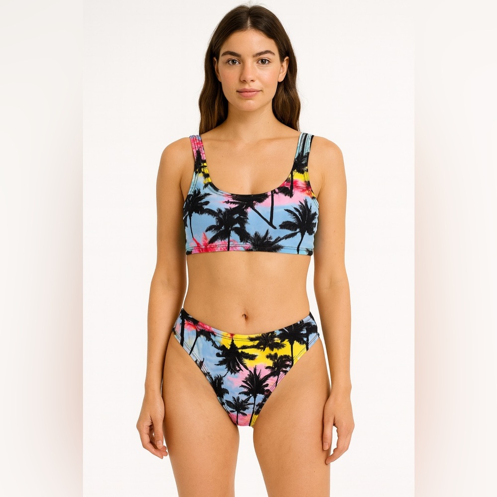 Emme Jordan Palm Tree Print Bikini Set Swimsuit Tropical Beach Size S‎
